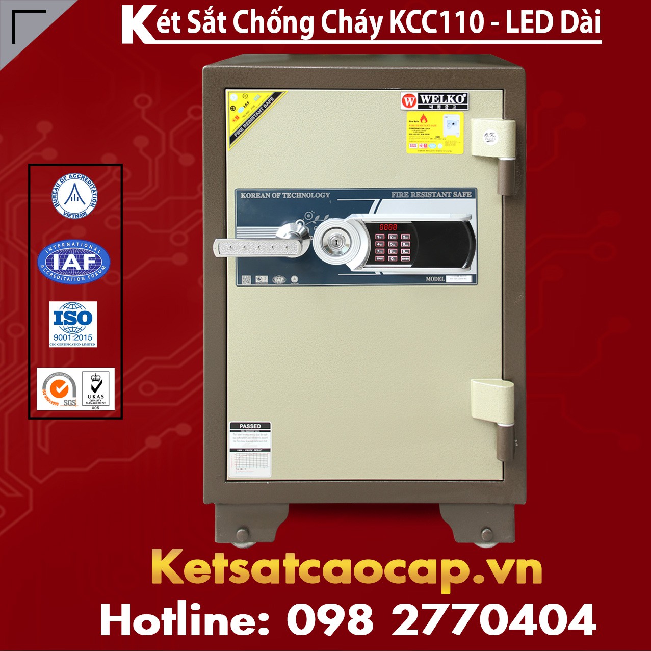 Két Sắt  Mini Chống Cháy WELKO KCC110 - Led Dài