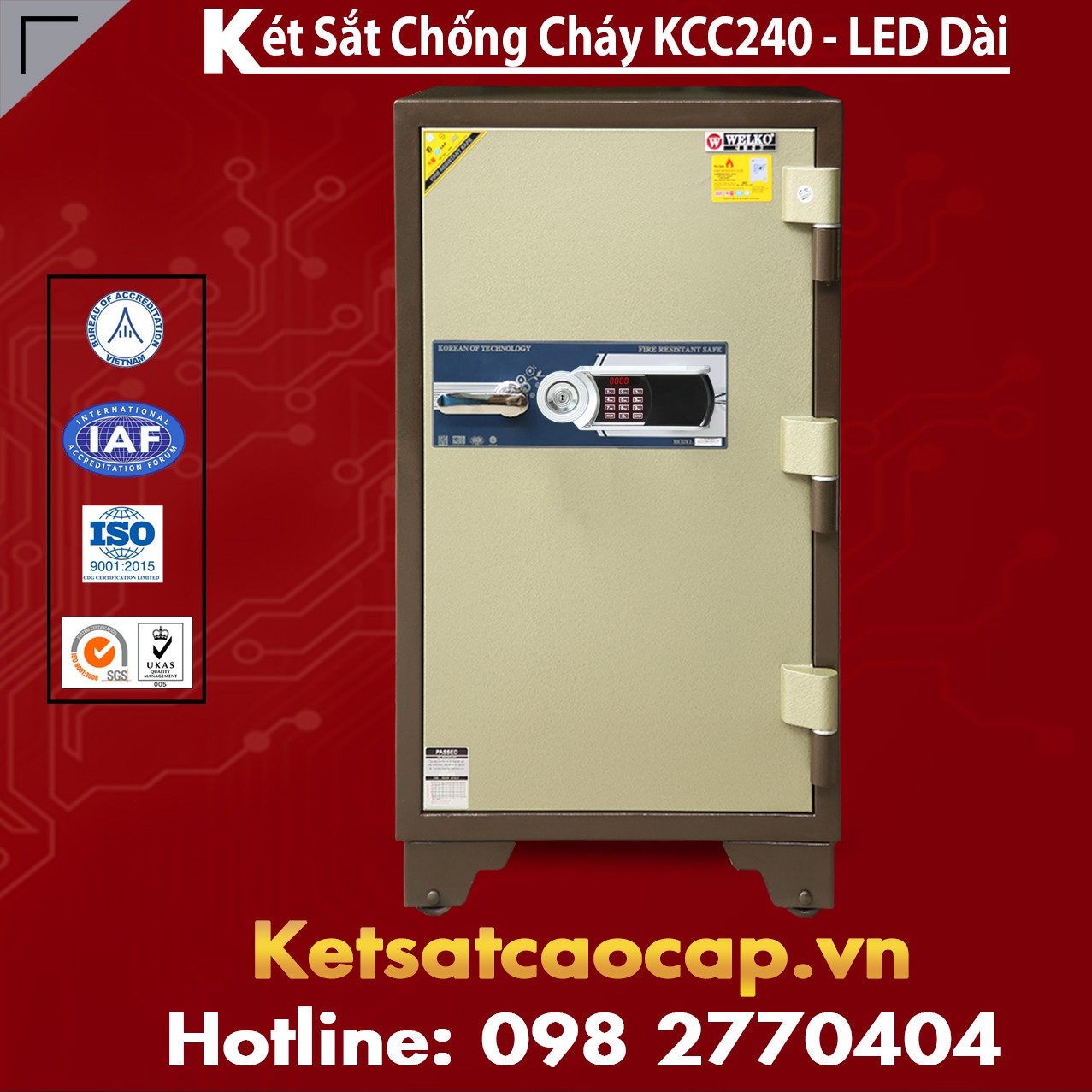 Két Sắt  Mini Chống Cháy WELKO KCC240 - Led Dài
