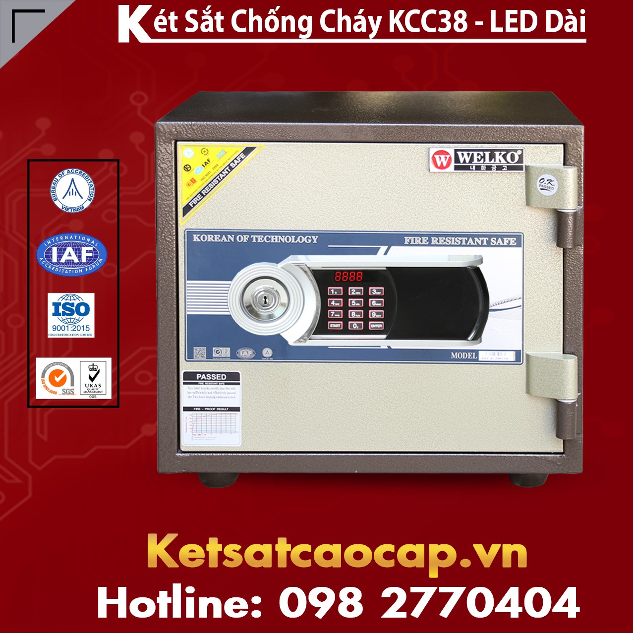 Két Sắt  Mini Chống Cháy WELKO KCC38 - Led Dài