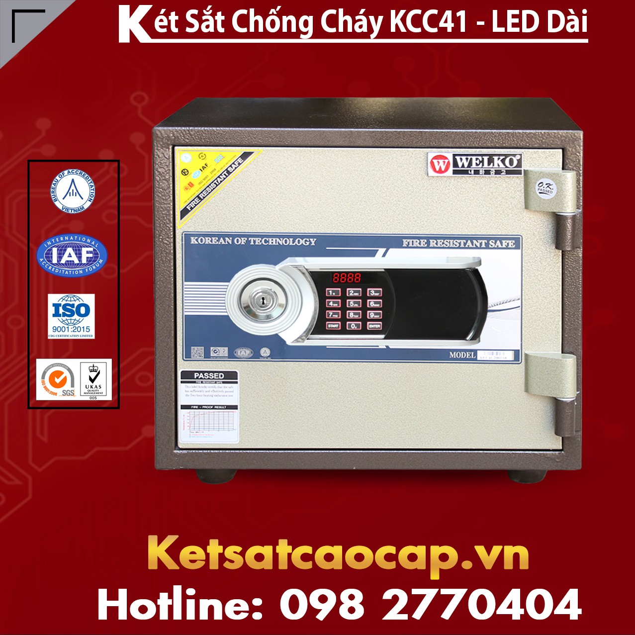 Két Sắt  Mini Chống Cháy WELKO KCC41 - Led Dài
