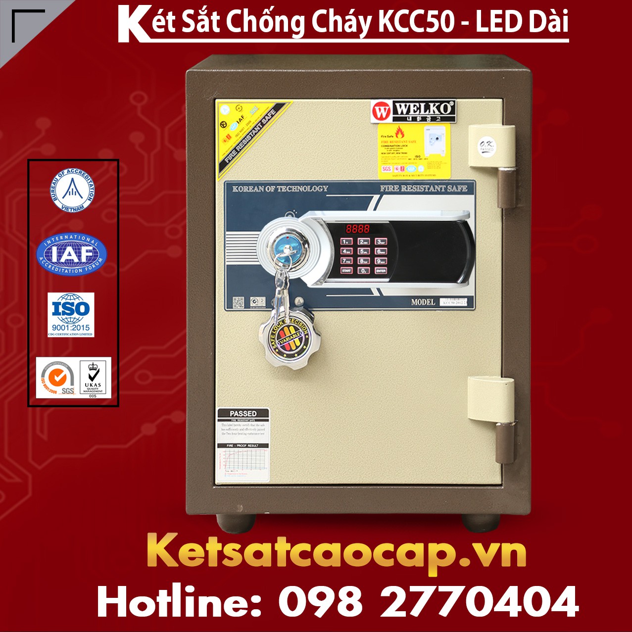 Két Sắt  Mini Chống Cháy WELKO KCC50 - Led Dài
