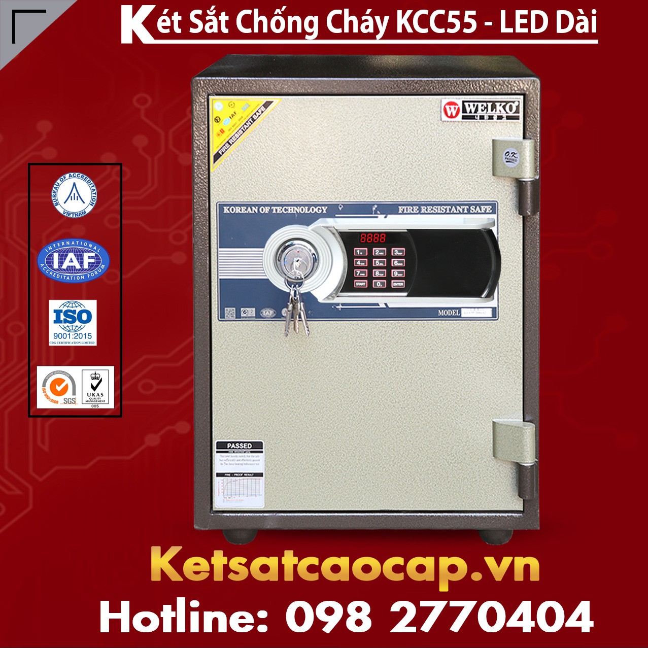 Két Sắt  Mini Chống Cháy WELKO KCC55 - Led Dài