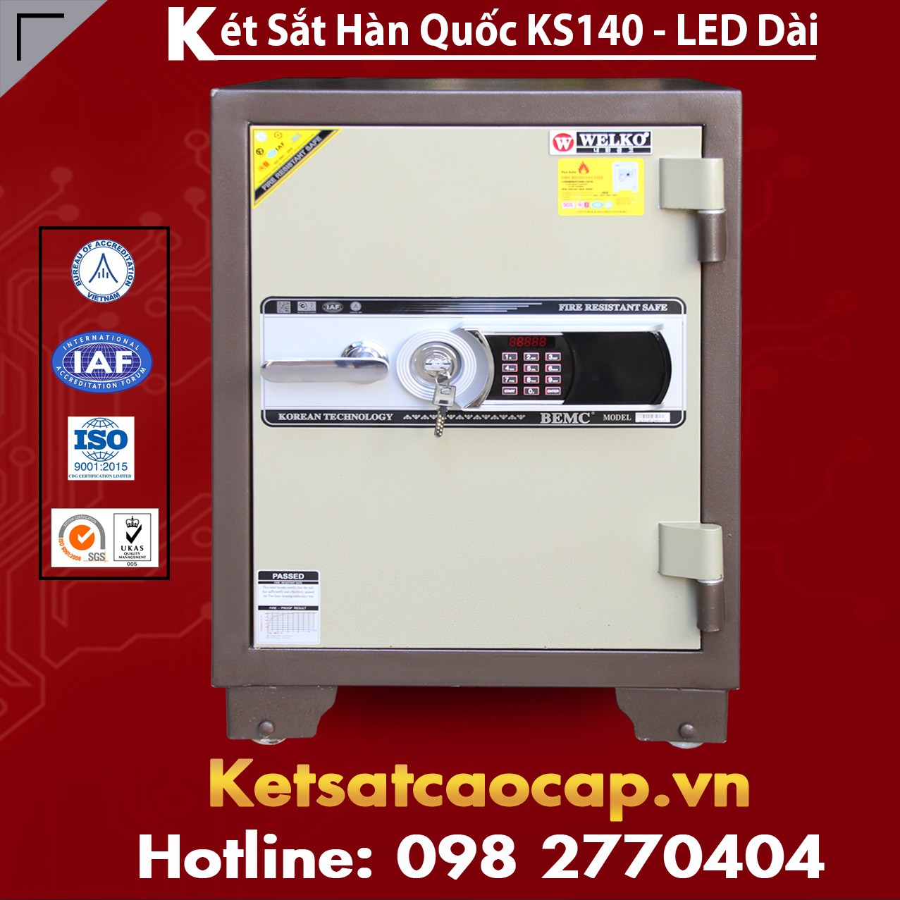 Két Sắt Hàn Quốc KS140 - Brown Led Dài