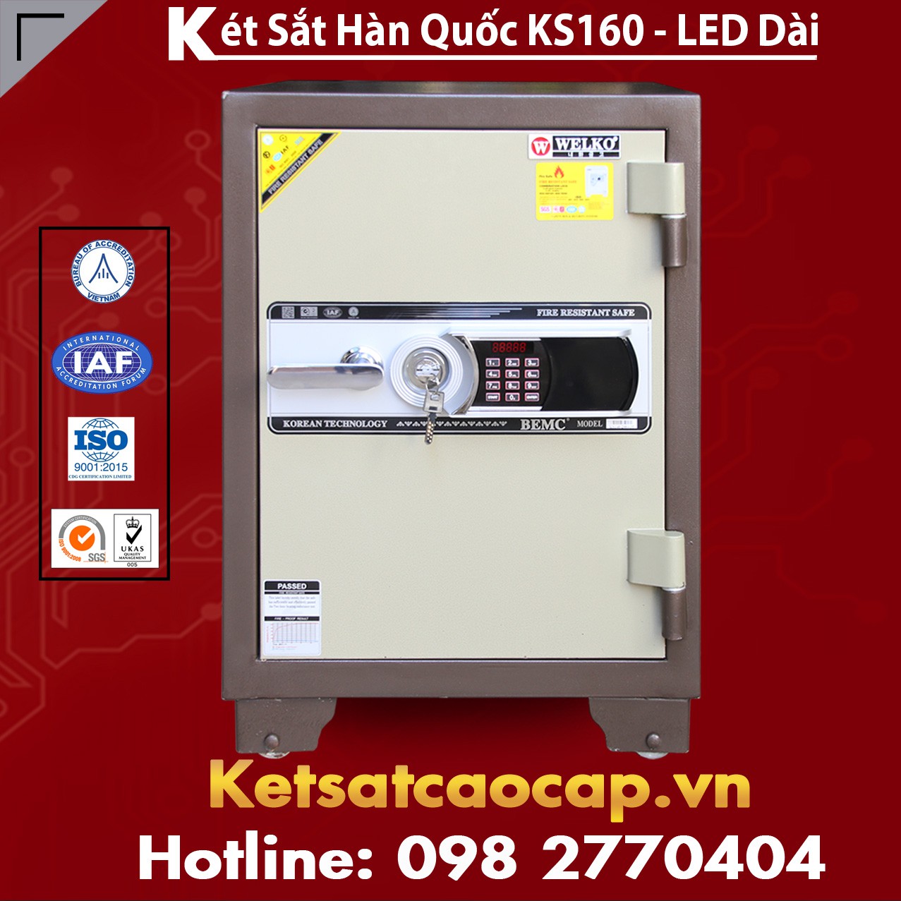 Két Sắt Hàn Quốc KS160 - Brown Led Dài
