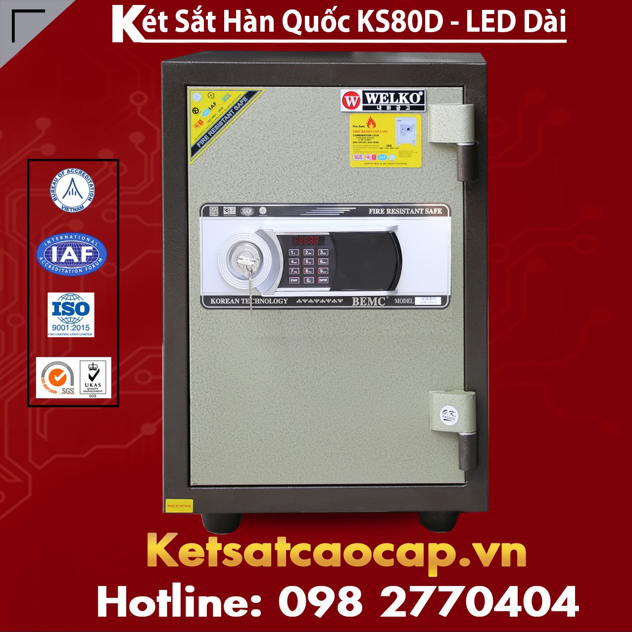 Két Sắt Hàn Quốc KS 80D - Brown - Led Dài