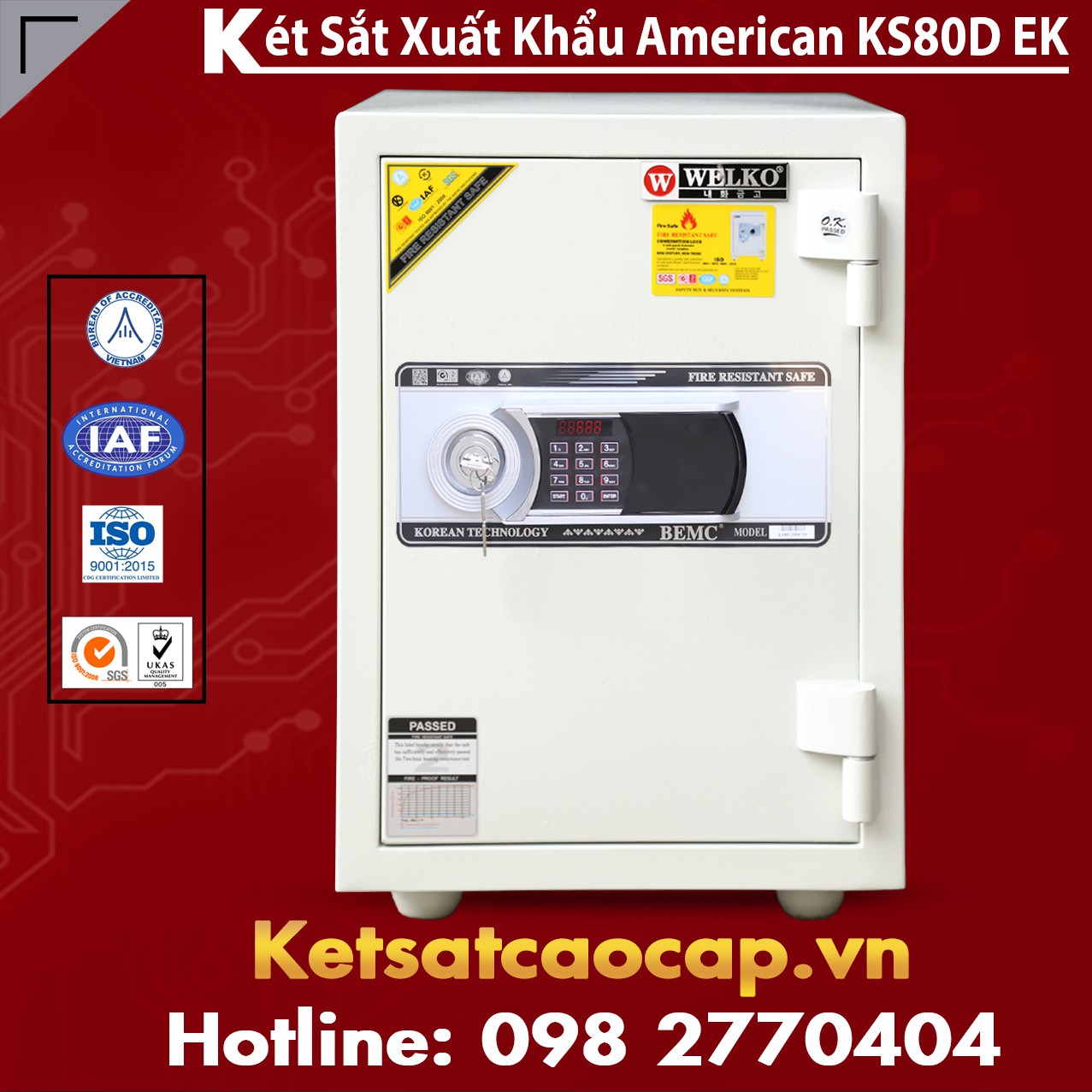 Két Sắt Hàn Quốc KS 80D - White - Led Dài