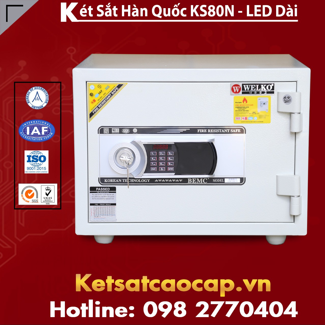 Két Sắt Hàn Quốc KS 80N - White - Led Dài