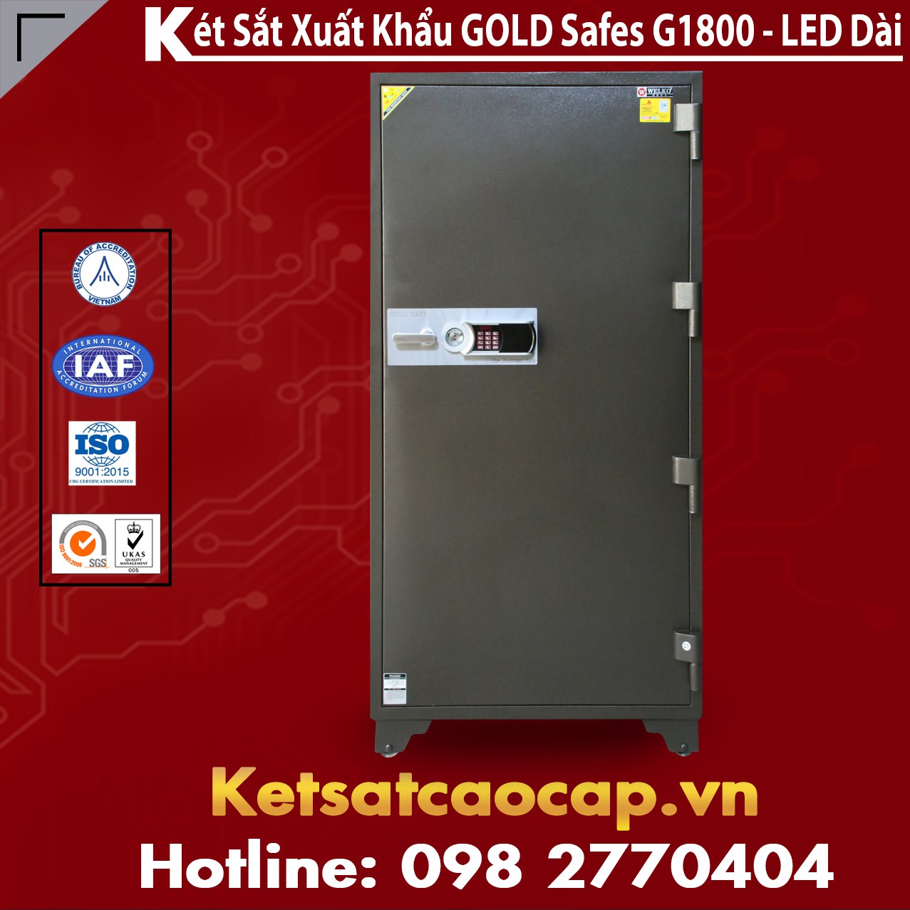Két Sắt Tài Lộc GOLD SAFES GC1800 LED Dài