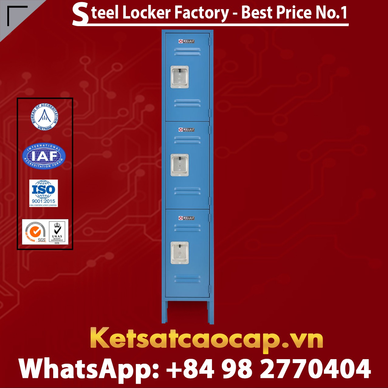 Steel Locker 3 Tier 12 x 15 x 24 3 Door Ready To Assemble Blue