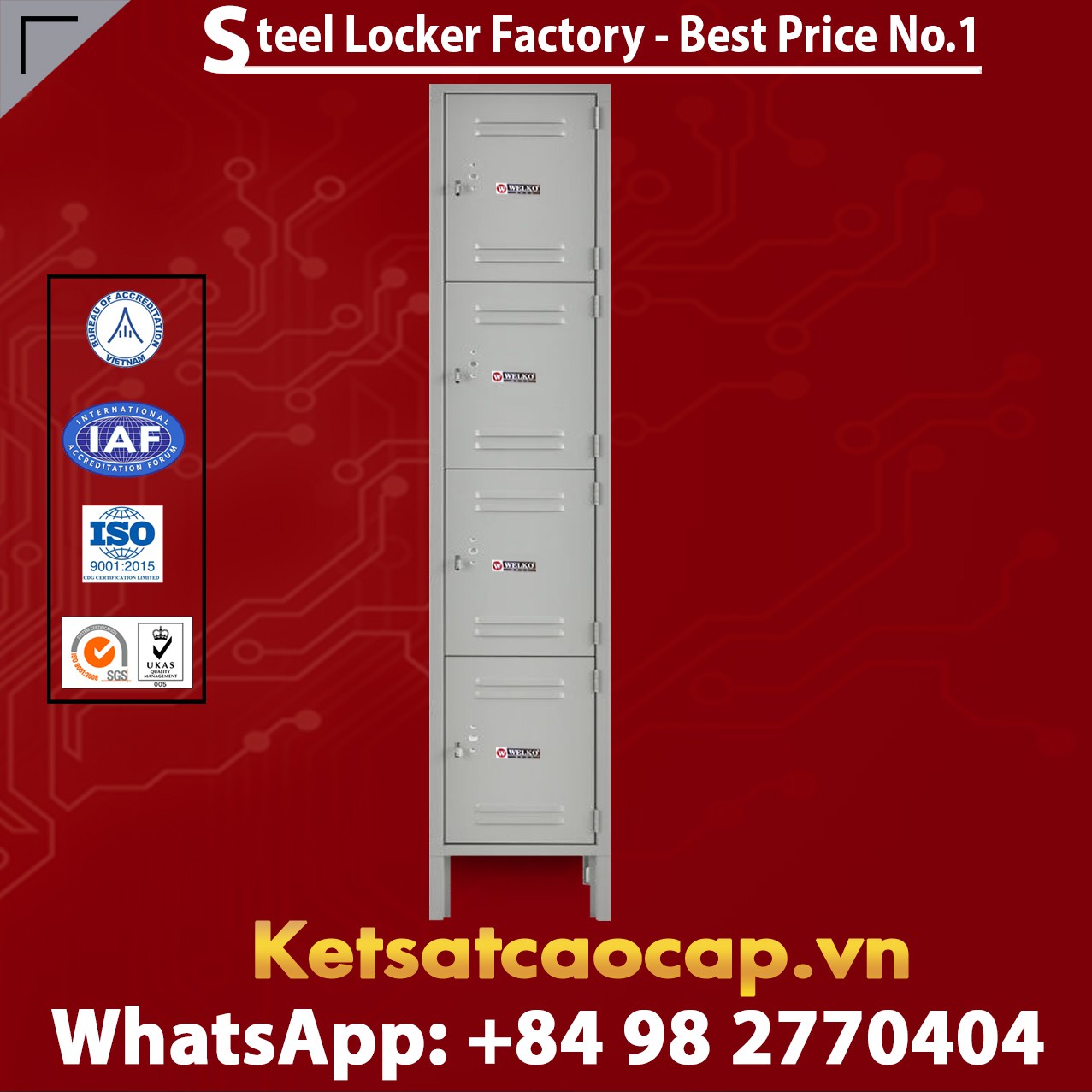 Steel Locker 4 Tier 12 x 15 x 18 4 Door Ready To Assemble Gray