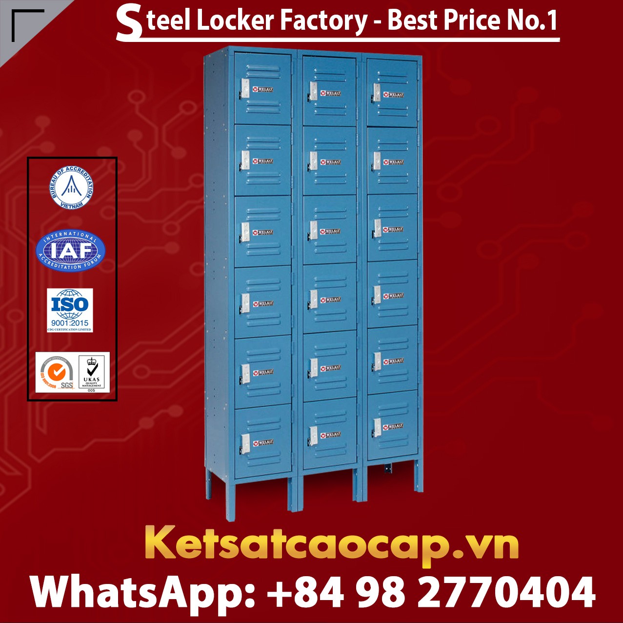 Steel Locker 6 Tier 12 x 12 x 12 18 Door Ready To Assemble Blue