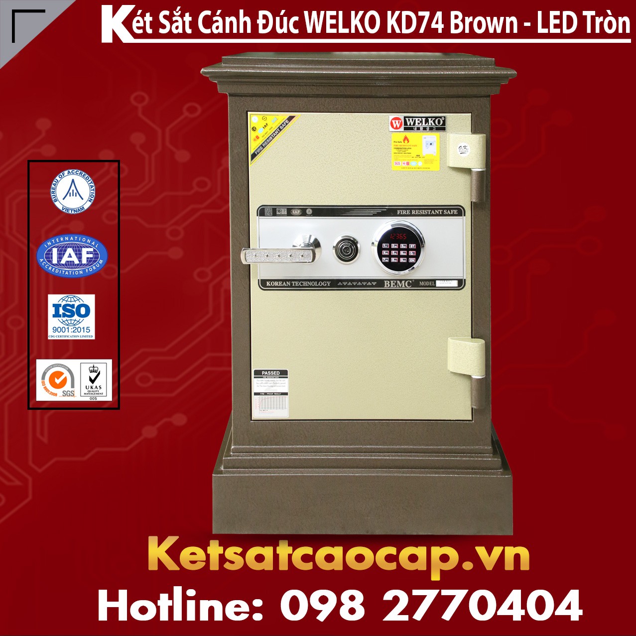 Két Sắt Hàn Quốc Cao Cấp WELKO KD74 Brown - LED Tròn
