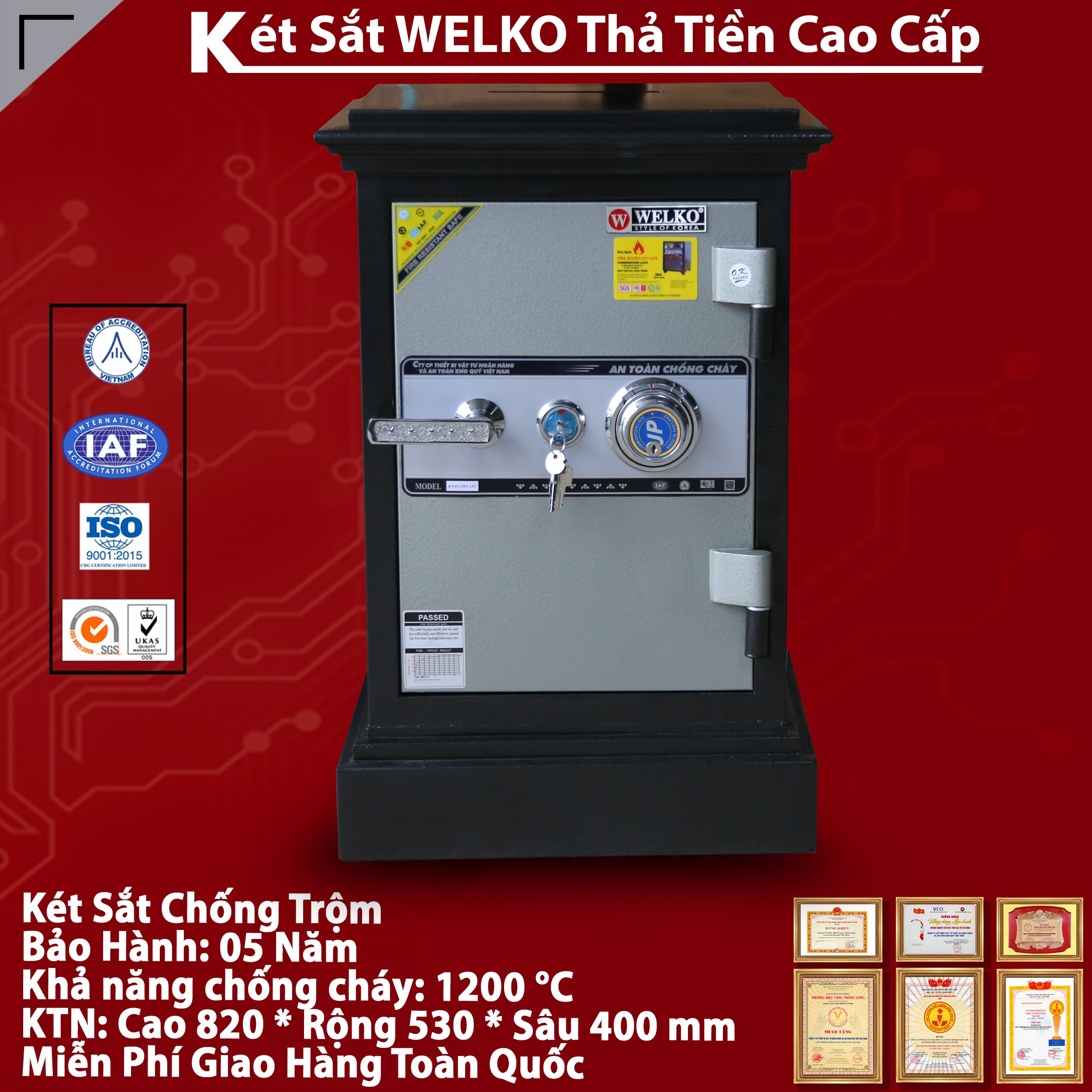 Két sắt có khe thả tiền
