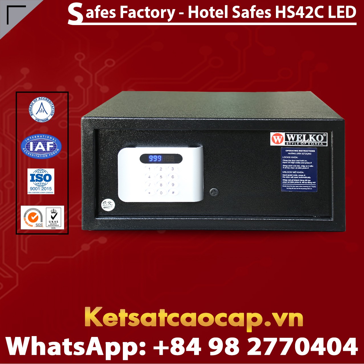 Két Sắt Khách Sạn Hà Nội Hotel Safes WELKO HS42 C LED