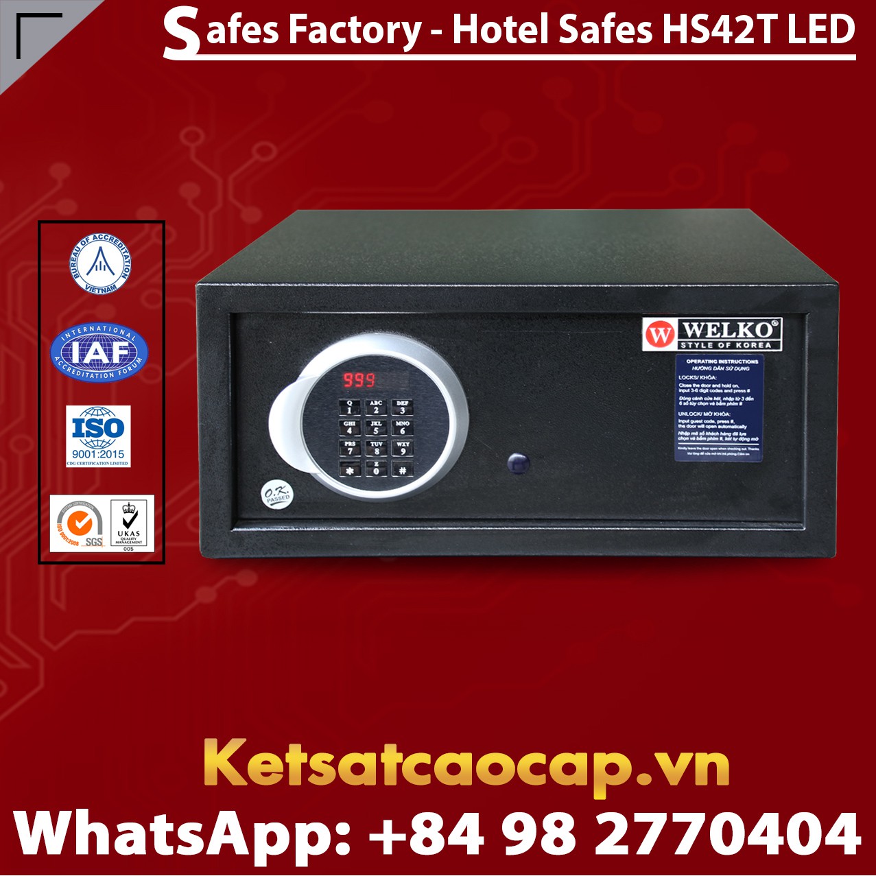 Két Sắt Khách Sạn Hà Nội Hotel Safes WELKO HS42T LED