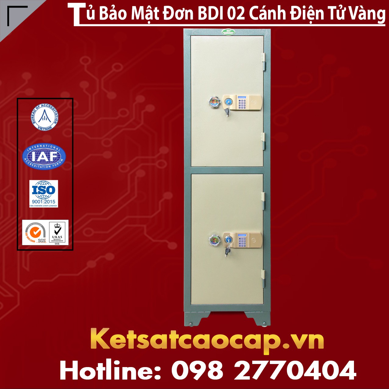 Tủ Bảo Mật Đơn BDI 2 Cánh Điện Tử Vàng