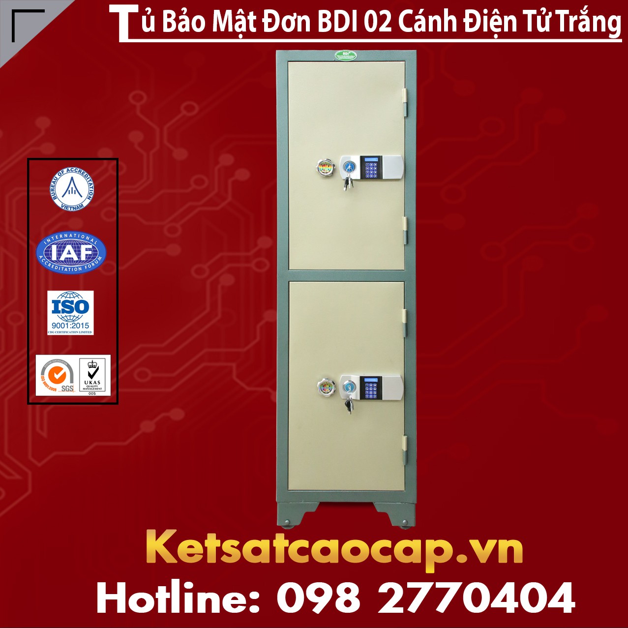 Tủ Bảo Mật Đơn BDI 2 Cánh Điện Tử Trắng