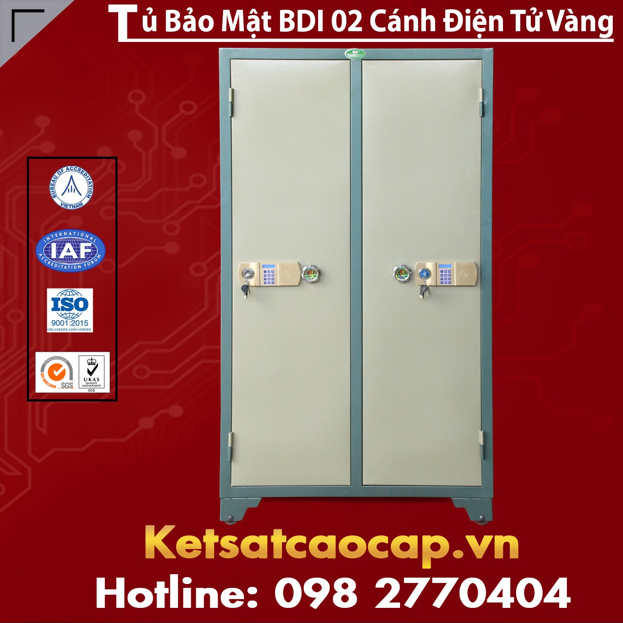 Tủ Bảo Mật BDI 2 Cánh Điện Tử Vàng