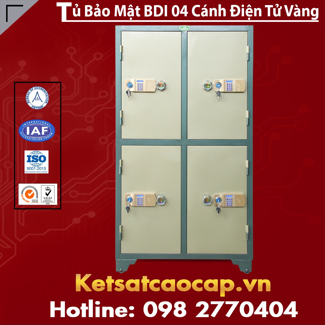 Tủ Bảo Mật BDI 4 Cánh Điện Tử Vàng