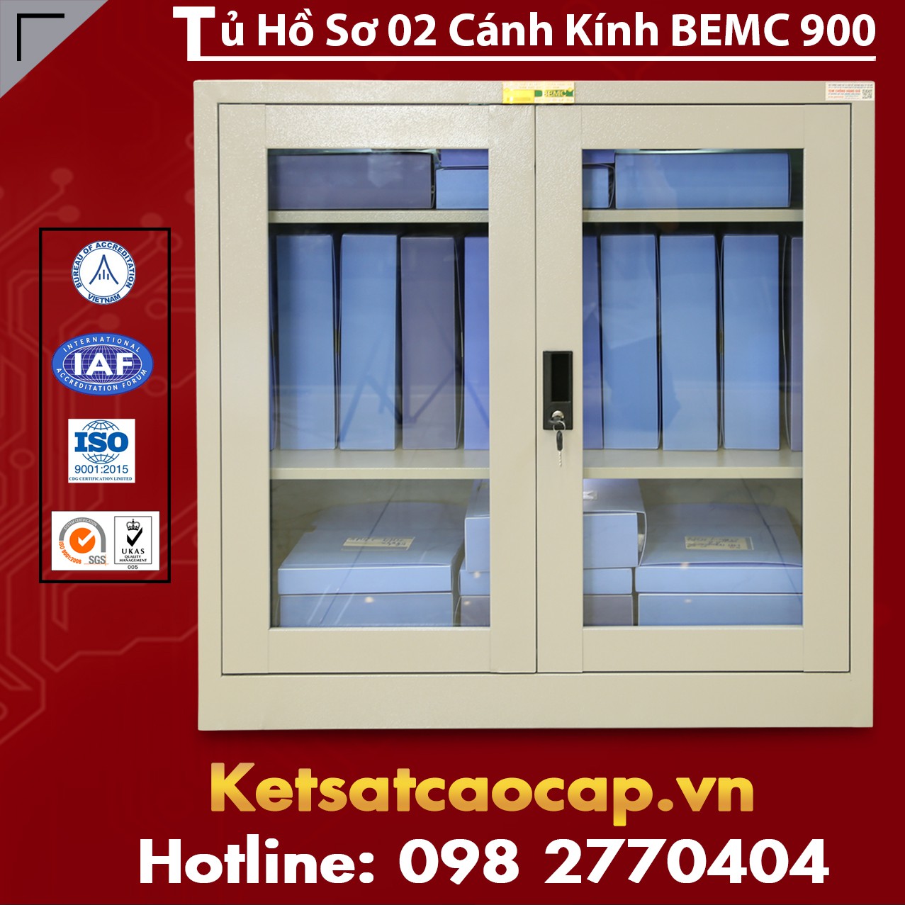 Tủ Hồ Sơ 02 Cánh Kính 900