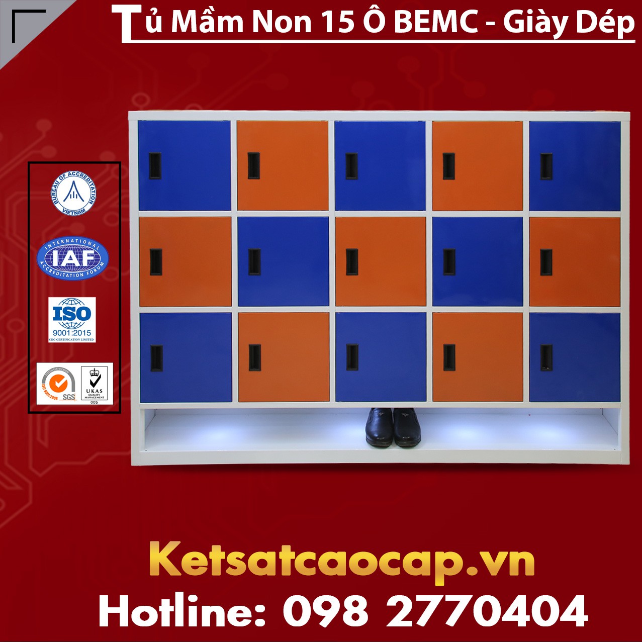 Tủ Mầm Non 15 Ô Có Khay Để Giày Dép