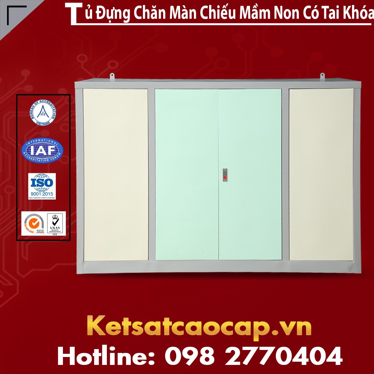 Tủ Đựng Chăn Màn Chiếu Mầm Non Có Tai Khoá