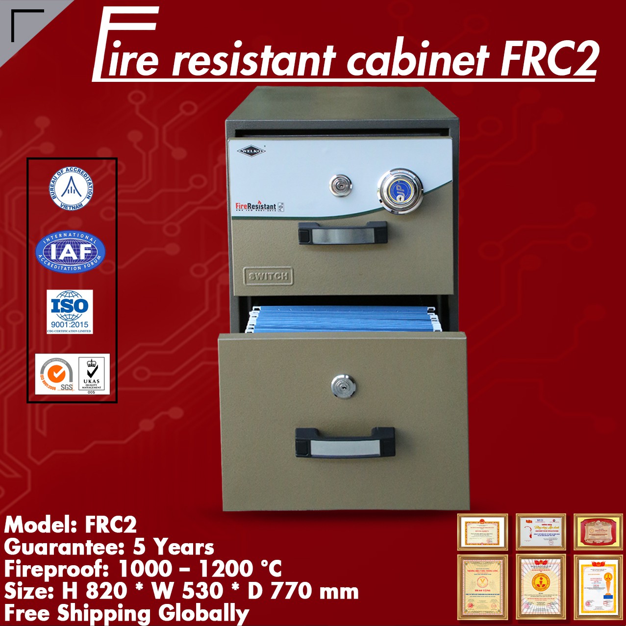 Fire Resistant Cabinet WELKO FRC2 DK Brown