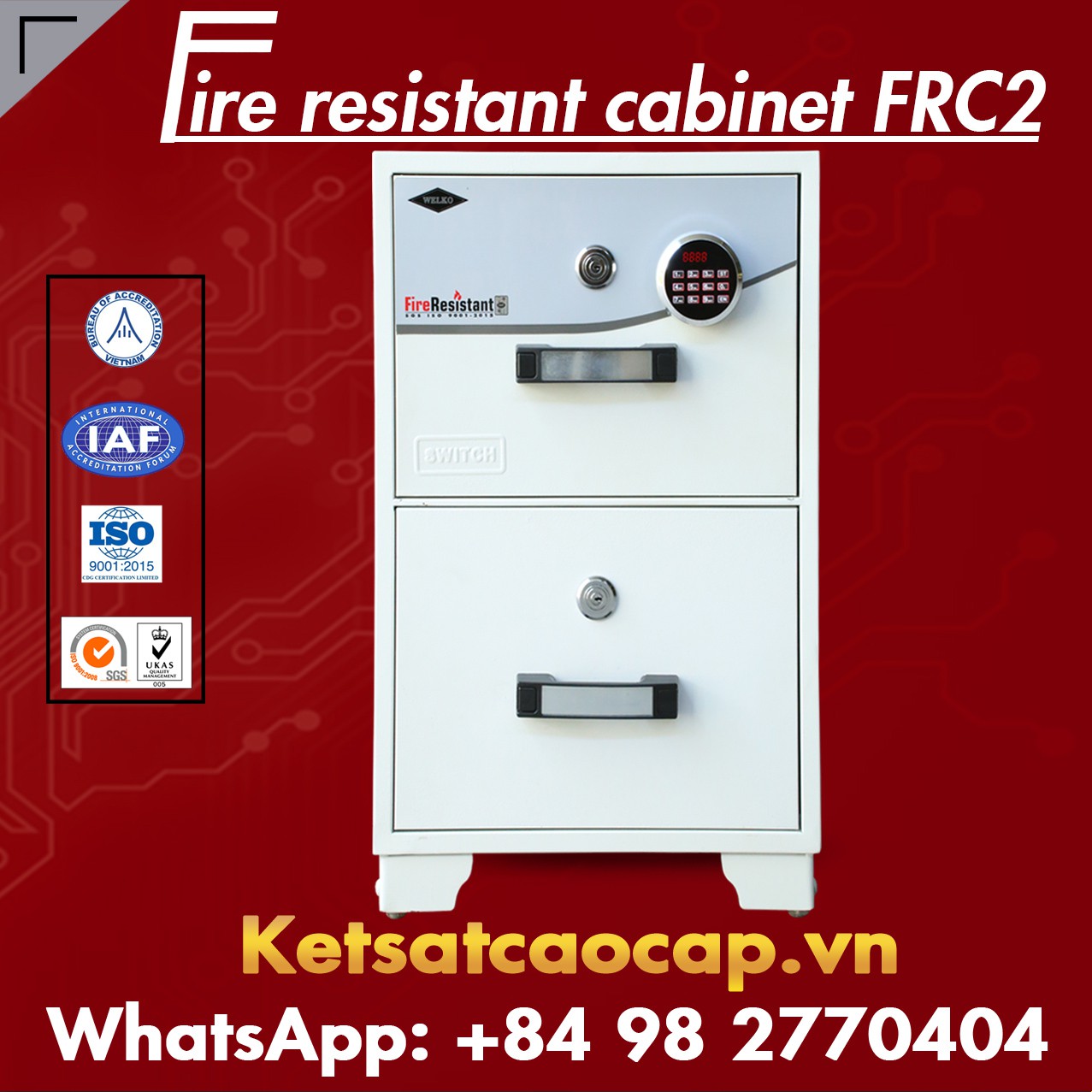 Fireproof Filing Cabinets WELKO FRC2 LED White
