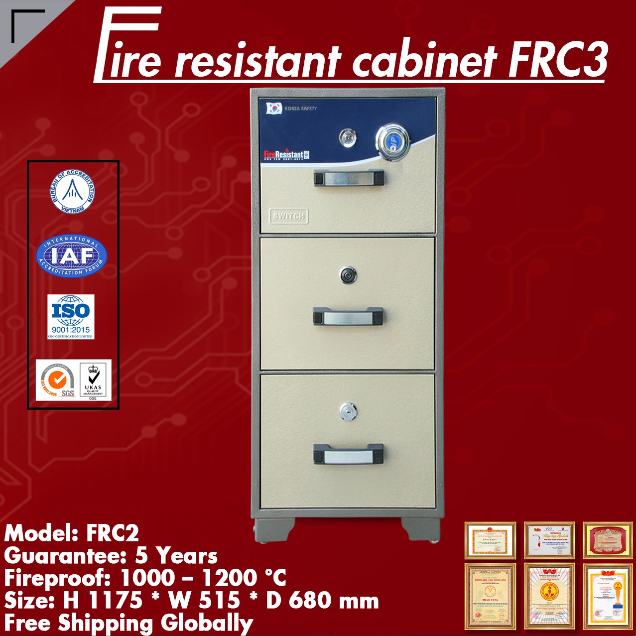 Fire Resistant Cabinets KOREA FRC3 DK Brown