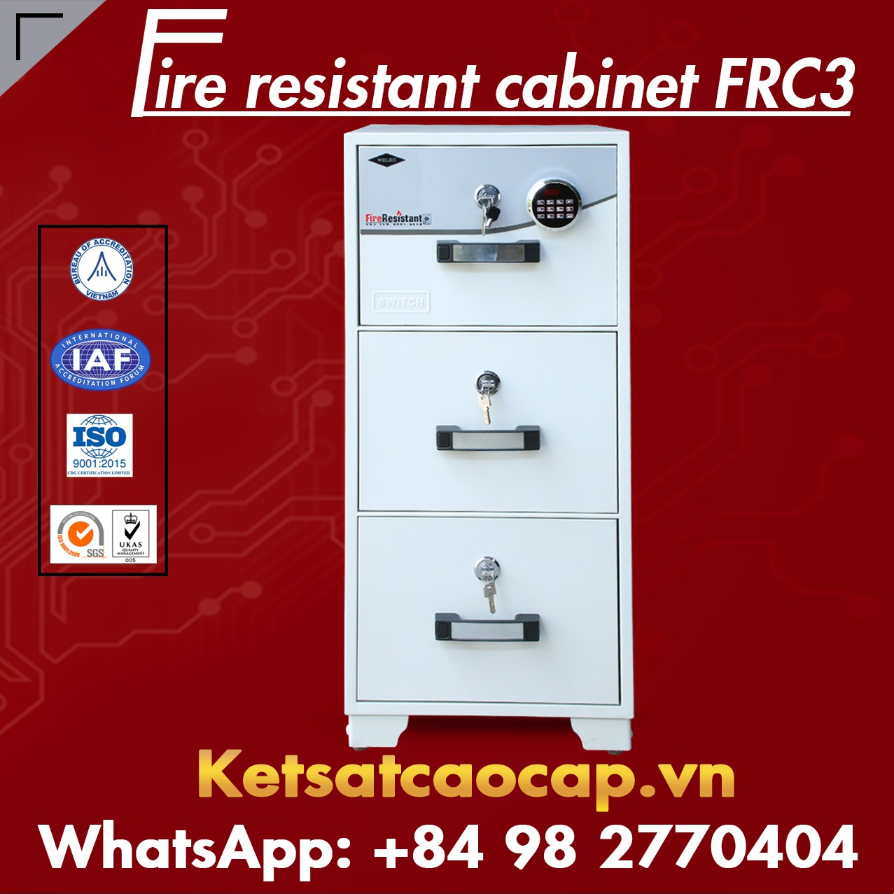 Fireproof Filing Cabinets WELKO FRC3 LED White