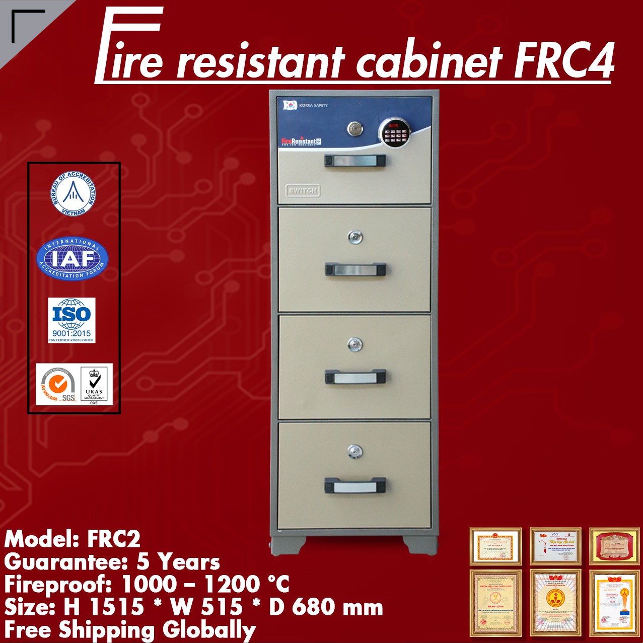 Fire Resistant Cabinets WELKO FRC4 LED Brown