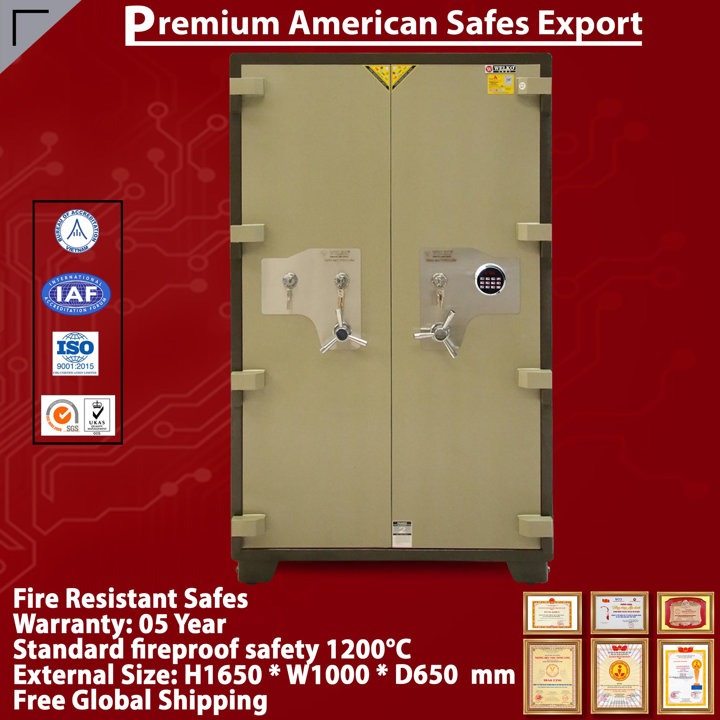 Luxury Safes Box WELKO US1650 LED Two Door Pro