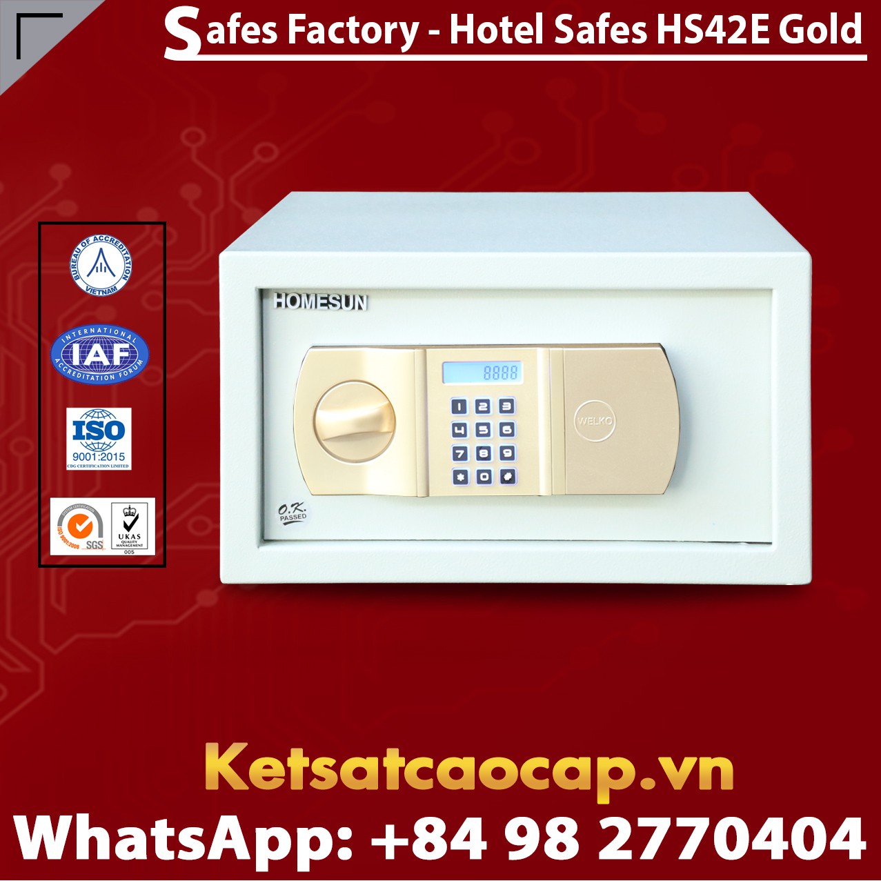 Két Sắt Khách Sạn Hotel Safes WELKO HS42 E Gold