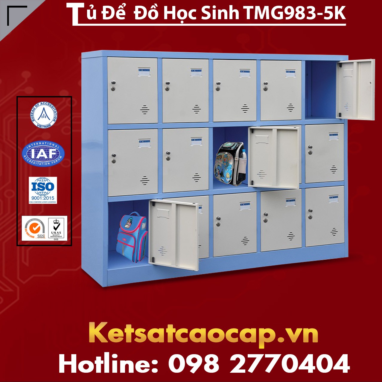 Tủ locker 15 ngăn TMG983-5K đựng đồ cá nhân cho trẻ