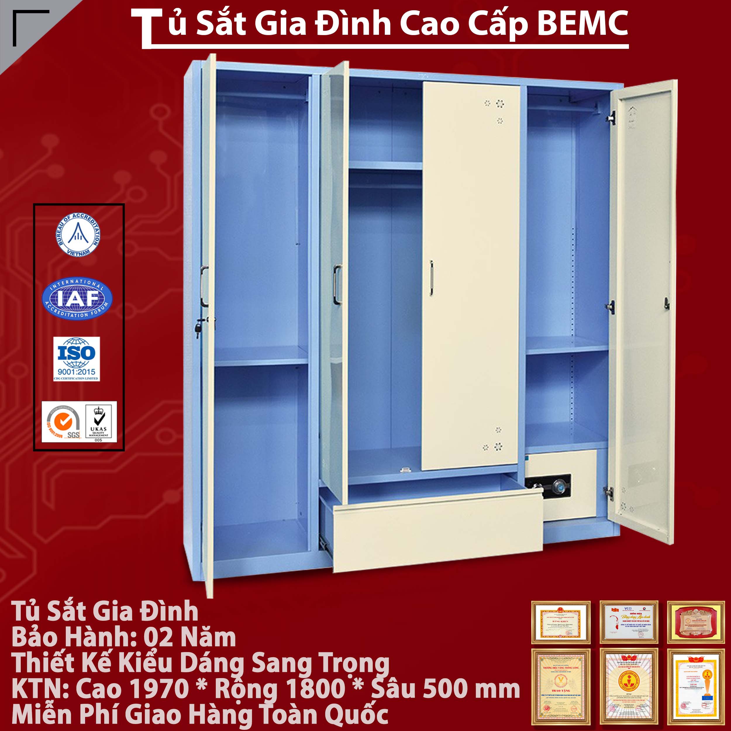 Tủ khung thép sơn tĩnh điện BEMC-15B3C4 chính hãng 