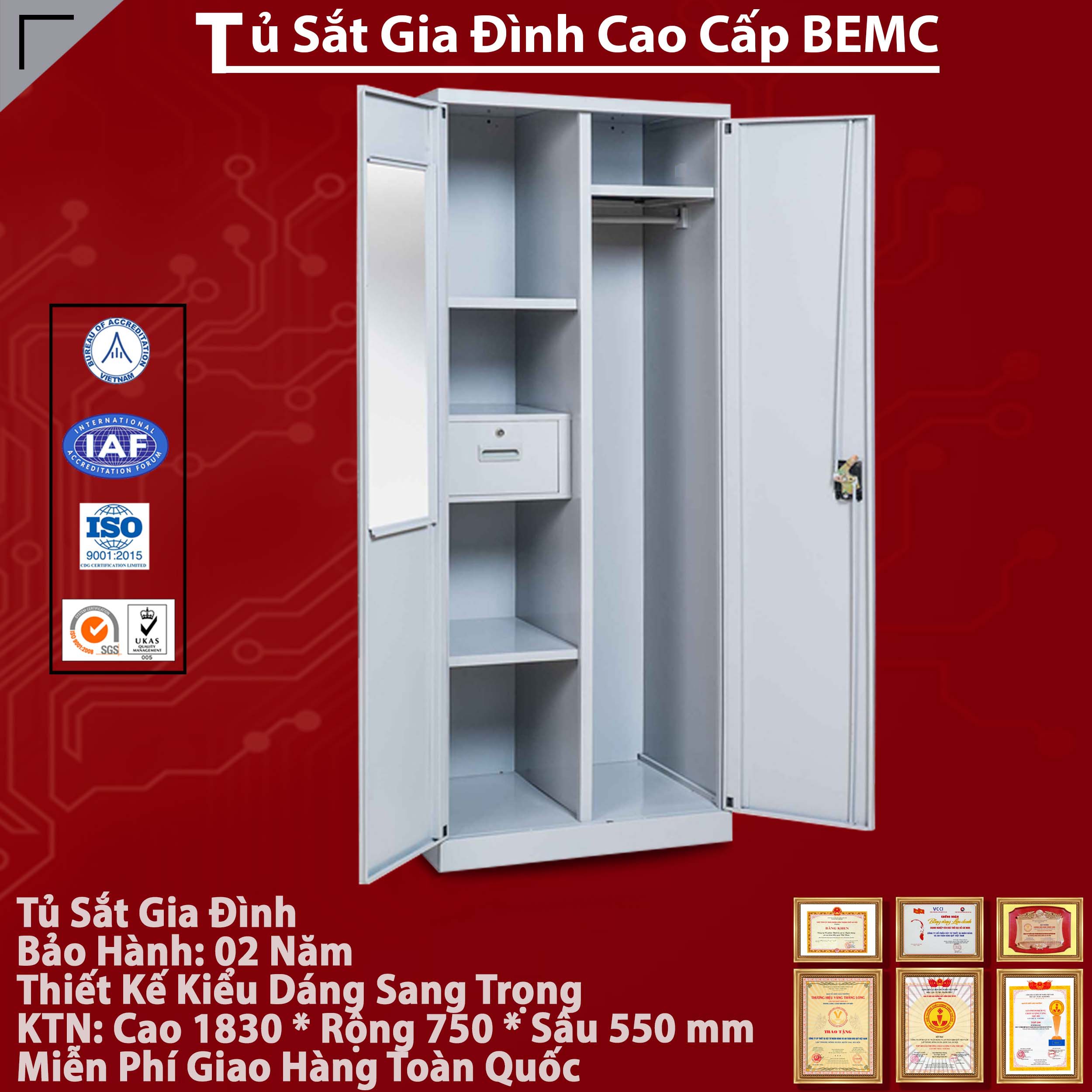 Tủ khung thép sơn tĩnh điện BEMC - TU16 chính hãng 