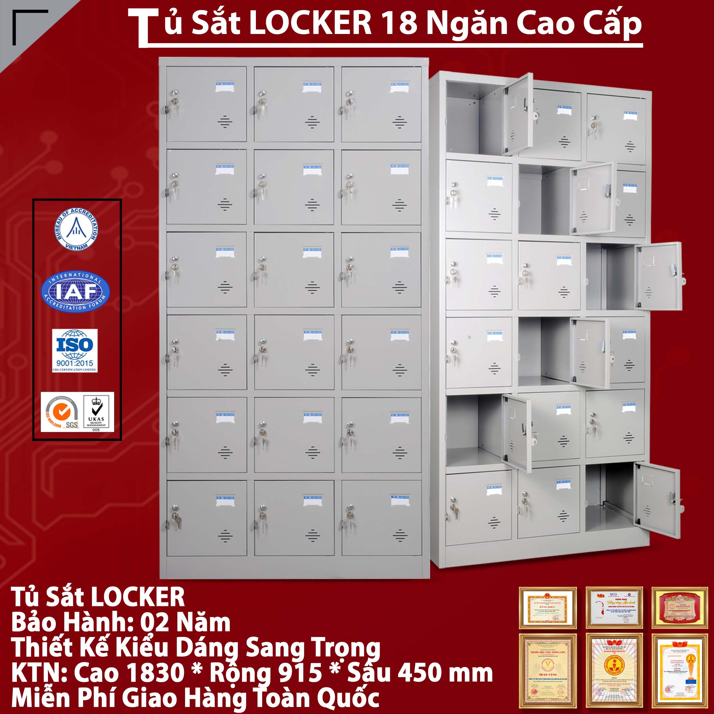 Tủ sắt locker 18 ngăn TU986-3K