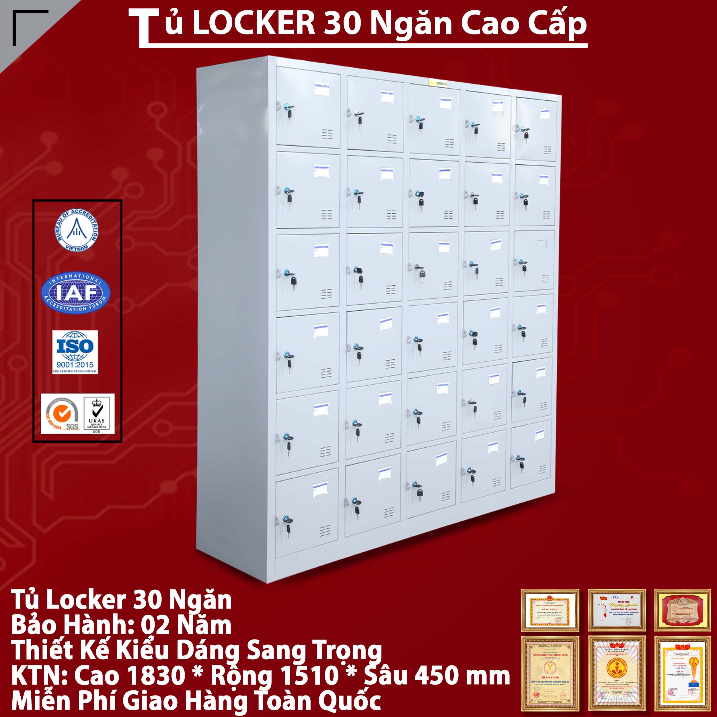  Tủ Locker 30 Ngăn TU986-5K - tủ sắt nhiều ngăn chất lượng, giá rẻ