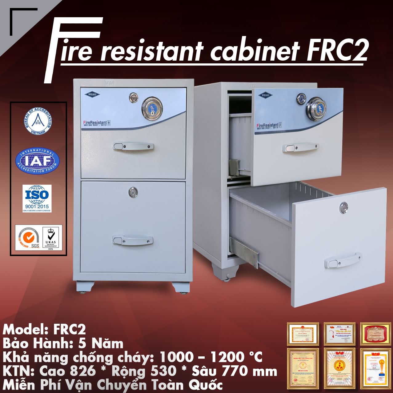 Dai ly cung cap tu sat chong chay van phong dep WELKO Safes Fire Resistant Cabinet